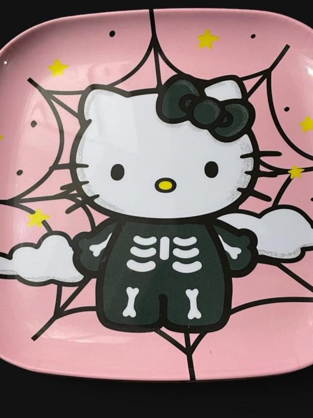 Rare Hello Kitty Pink Plate with Skeleton Outfit and Black Bow Collectors look 👀